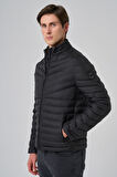  Erkek Siyah Polyester Kısa Kapitone Mont