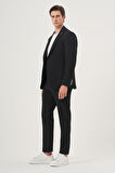  Erkek Siyah Poliviskon Trend Çizgili Slim Fit Mono Yaka Takım Elbise