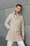  Erkek Bej Poliamit Kemerli Trençkot