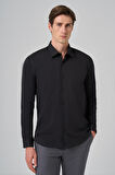  Erkek Siyah Slim Fit Sert Yaka Gömlek