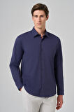  Erkek Lacivert Slim Fit Sert Yaka Gömlek