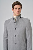  Erkek Gri Yünlü Düz Dynamic Fit Hakim Yaka Kaban
