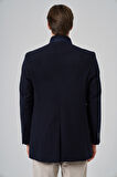  Erkek Lacivert Yünlü Düz Dynamic Fit Hakim Yaka Kaban