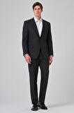  Erkek Siyah Yünlü Trend Desenli Dynamic Fit Mono Yaka Takım Elbise