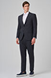  Erkek Lacivert Yünlü Trend Desenli Dynamic Fit Mono Yaka Takım Elbise