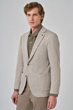  Erkek Bej Örme Trend Desenli Slim Fit Mono Yaka Ceket
