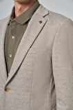  Erkek Bej Örme Trend Desenli Slim Fit Mono Yaka Ceket