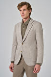  Erkek Bej Örme Trend Desenli Slim Fit Mono Yaka Ceket