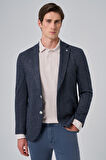  Erkek Lacivert Örme Trend Desenli Slim Fit Mono Yaka Ceket