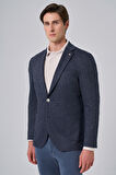  Erkek Lacivert Örme Trend Desenli Slim Fit Mono Yaka Ceket