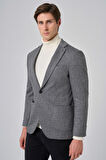  Erkek Füme Örme Trend Desenli Slim Fit Mono Yaka Ceket