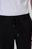  Erkek Siyah Örme Trend İpli Slim Fit Jogger Pantolon