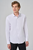  Erkek Beyaz Basic Düz Desen İtalyan Yaka Slim Fit Gömlek