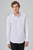  Erkek Beyaz Basic Düz Desen İtalyan Yaka Slim Fit Gömlek