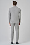  Erkek Gri Poliviskon Trend Çizgili Slim Fit Sivri Yaka Kruvaze Takım Elbise