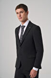  Erkek Siyah Poliviskon Basic Slim Fit Sivri Yaka Takım Elbise