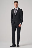  Erkek Siyah Poliviskon Basic Slim Fit Sivri Yaka Takım Elbise