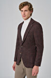  Erkek KAHVE Örme Trend Kareli Slim Fit Mono Yaka Ceket