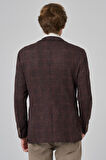  Erkek KAHVE Örme Trend Kareli Slim Fit Mono Yaka Ceket