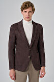  Erkek KAHVE Örme Trend Kareli Slim Fit Mono Yaka Ceket
