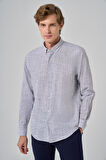  Erkek Gri Pamuk Trend Çizgili  Dynamic Fit Düğmeli Yaka Gömlek