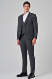  Erkek Antrasit Poliviskon Yelekli Trend Desenli Slim Fit Sivri Yaka Takım Elbise
