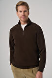  Erkek KAHVE Fermuarlı Bato Yaka Dynamic Fit Sweatshirt