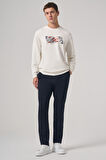  Erkek Ekru Trend Baskılı Bisiklet Yaka Sweatshirt