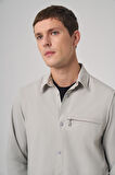  Erkek Gri Polyester Trend Düz Dynamic Fit Berberi Yaka Gömlek Ceket