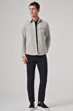  Erkek Gri Polyester Trend Düz Dynamic Fit Berberi Yaka Gömlek Ceket
