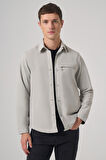  Erkek Gri Polyester Trend Düz Dynamic Fit Berberi Yaka Gömlek Ceket