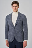  Erkek Marine Örme Trend Ekoseli Slim Fit Mono Yaka Ceket