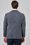  Erkek Marine Örme Trend Ekoseli Slim Fit Mono Yaka Ceket