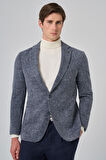  Erkek Marine Örme Trend Ekoseli Slim Fit Mono Yaka Ceket