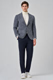  Erkek Marine Örme Trend Ekoseli Slim Fit Mono Yaka Ceket