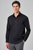  Erkek Siyah Basic Düz Desen İtalyan Yaka Slim Fit Gömlek