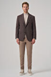  Erkek KAHVE Poliviskon Dokuma Desenli Dynamic Fit Mono Yaka Ceket