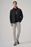  Erkek Siyah Poliamid Kısa Kapitone Mont