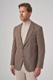  Erkek KAHVE Poliviskon Trend Desenli Dynamic Fit Mono Yaka Ceket