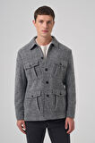 Erkek Siyah Trend Yünlü Dinamik Fit Gömlek Ceket