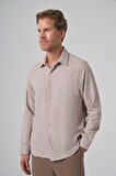  Erkek Bej Trend Dynamic Fit Sert Yaka Gömlek
