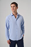  Erkek Mavi Polyester Trend Desenli Dynamic Fit İtalyan Yaka Gömlek