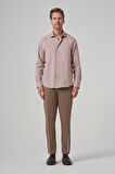  Erkek Bej Polyester Trend Desenli Dynamic Fit İtalyan Yaka Gömlek