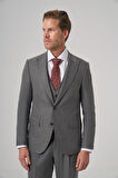  Erkek Gri Poliviskon Trend Çizgili Slim Fit Sivri Yaka Takım Elbise