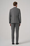  Erkek Gri Poliviskon Trend Çizgili Slim Fit Sivri Yaka Takım Elbise