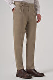  Erkek Bej Poliviskon Trend Desenli Slim Fit Çift Pile Pantolon