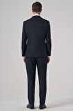  Erkek Lacivert Poliviskon Trend Çizgili Slim Fit Sivri Yaka Yelekli Takım Elbise