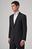  Erkek Siyah Yün Trend Çizgili Dynamic Fit Mono Yaka Takım Elbise