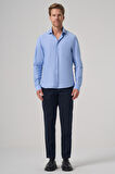  Erkek A. MAVİ Trend Düz Slim Fit Tam İtalyan Yaka Gömlek