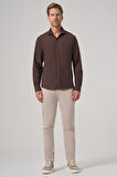  Erkek KAHVE Trend Düz Slim Fit Tam İtalyan Yaka Gömlek